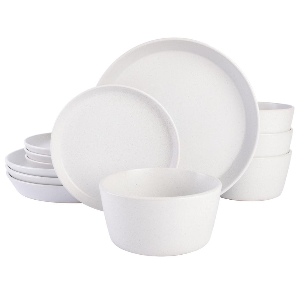 Vajilla de Gres Blanca con Motas Marrones 12 Piezas Soho Lounge Sofia Coupe - Estilo Moderno y Duradero