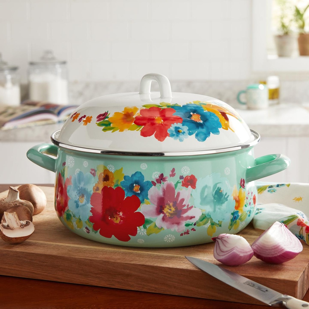 Cacerola Olla Holandesa de Acero Esmaltado 3.8 L Breezy Blossom – Floral Country y Tapa