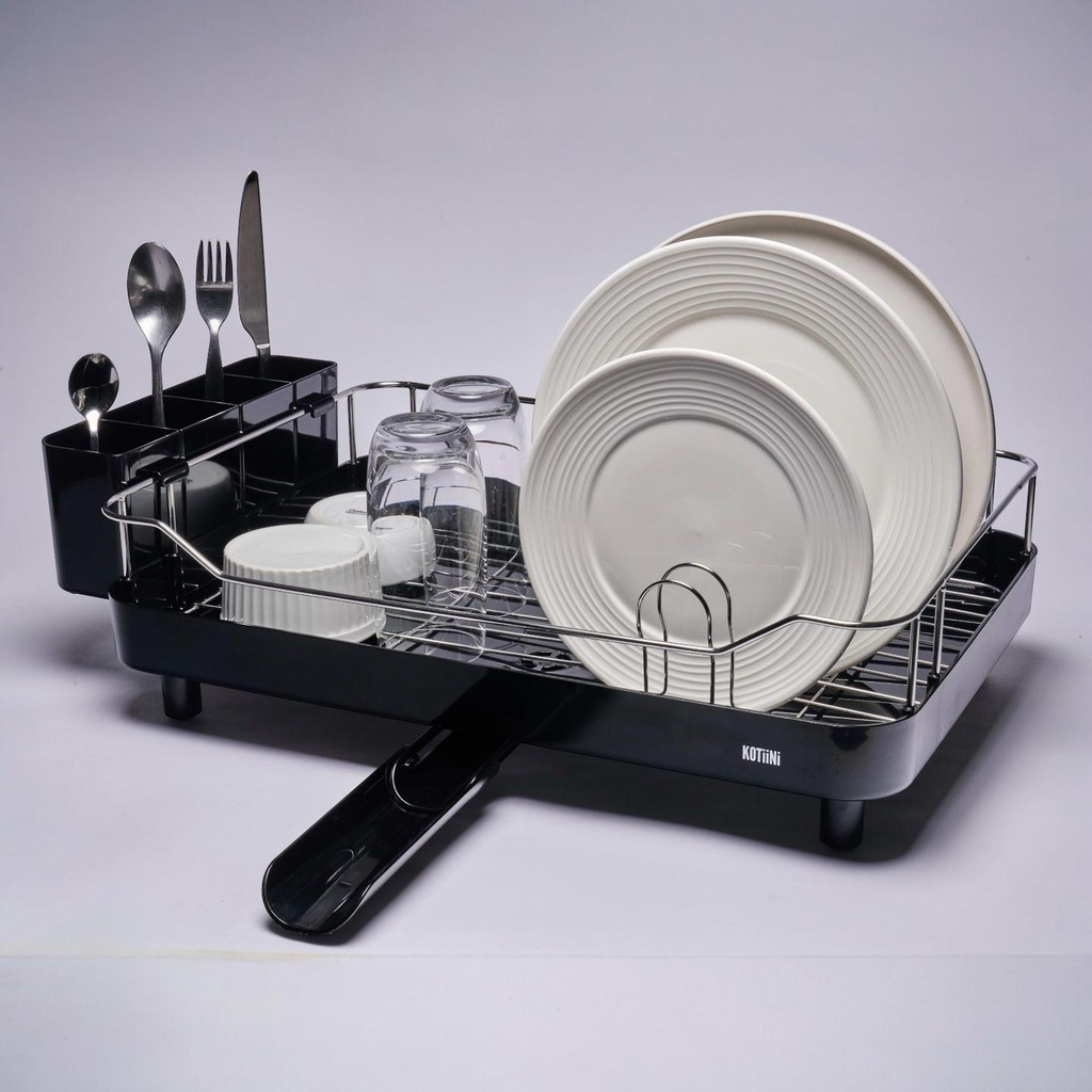 Escurridor de Platos Smart Plus Large Negro 1 Nivel - Drenaje 360°, Alta Capacidad y Diseño Moderno para Cocina